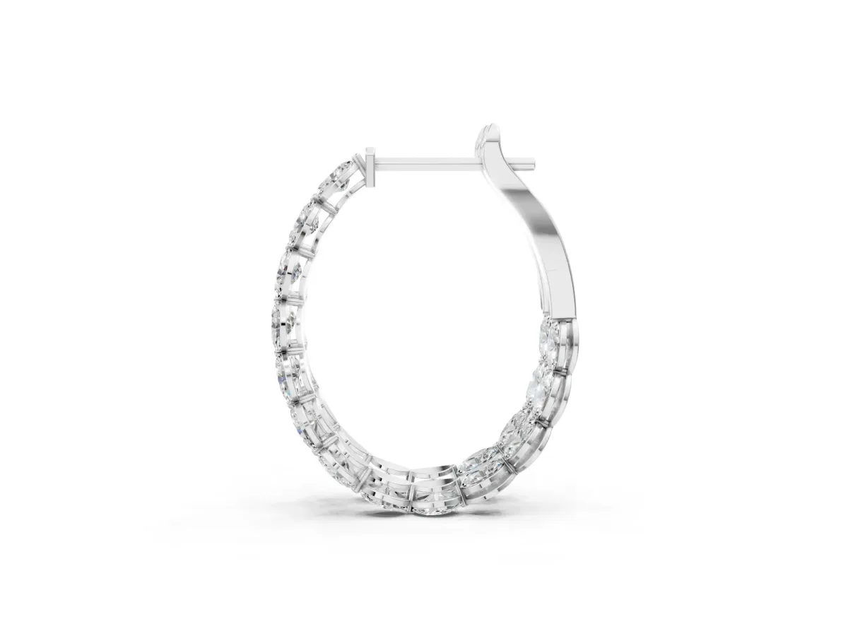 Oval Cut Diamond Inside-Out Hoop Earrings Silver