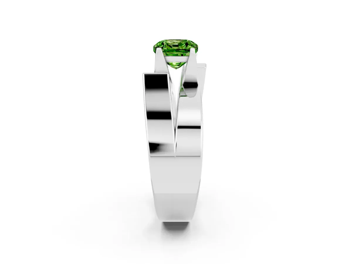 Modern Tension Set Cushion Cut Peridot Solitaire Wide Band Ring Silver