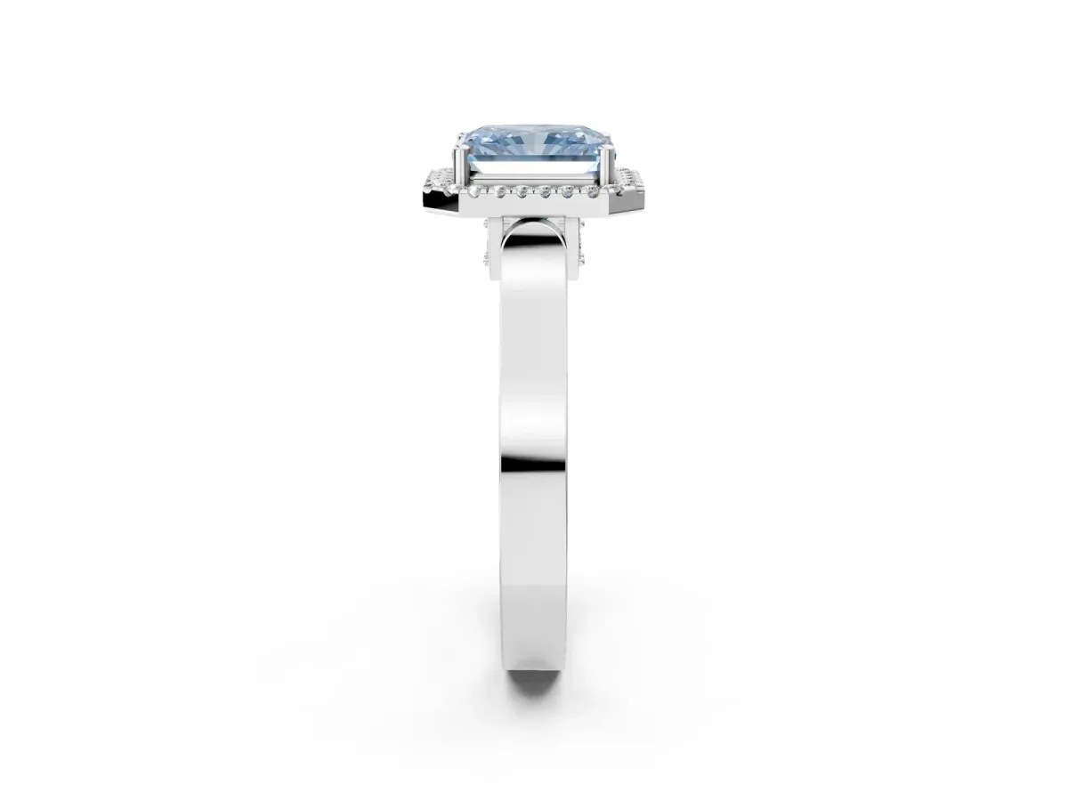 Fancy Blue Radiant Cut Halo Pave Split Shank Prong Setting Ring Platinum