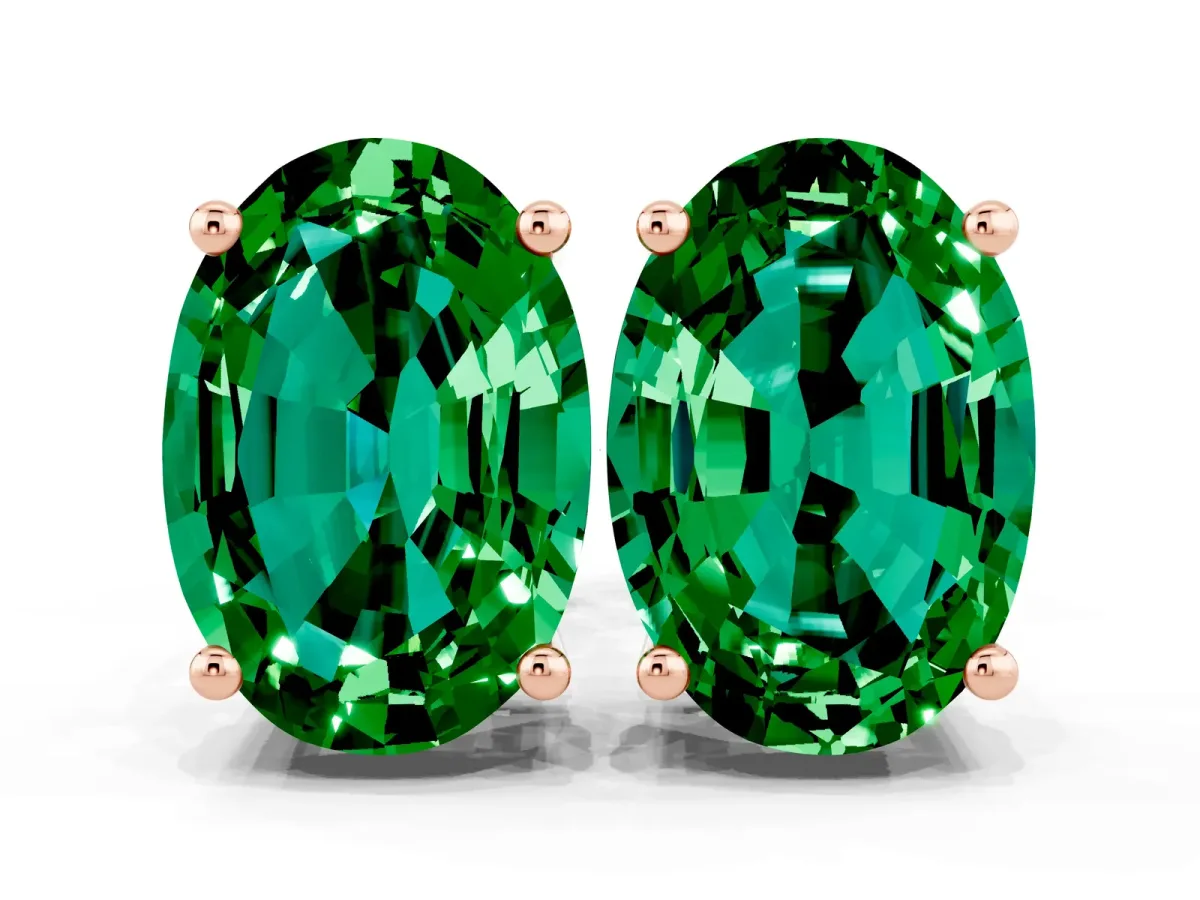 Oval Cut Emerald Stud Earrings Rose gold