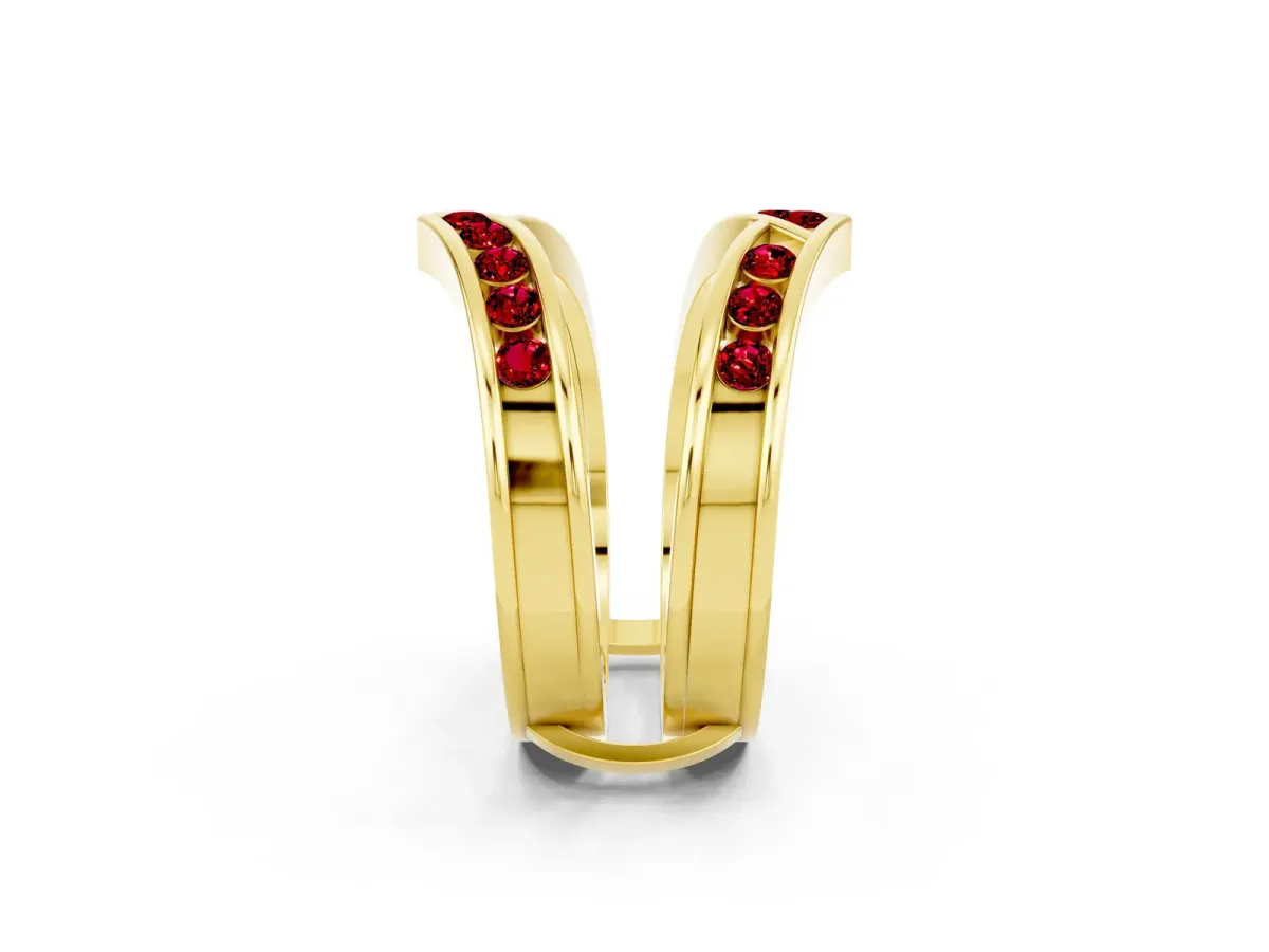 Round Ruby Channel-Set Chevron Band Yellow gold