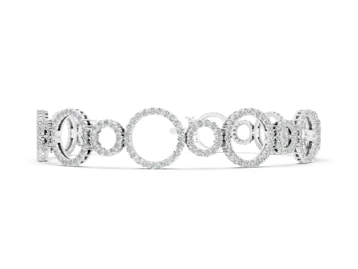 Round Cut Diamond Halo Circle Link Bracelet with Pave Setting White gold