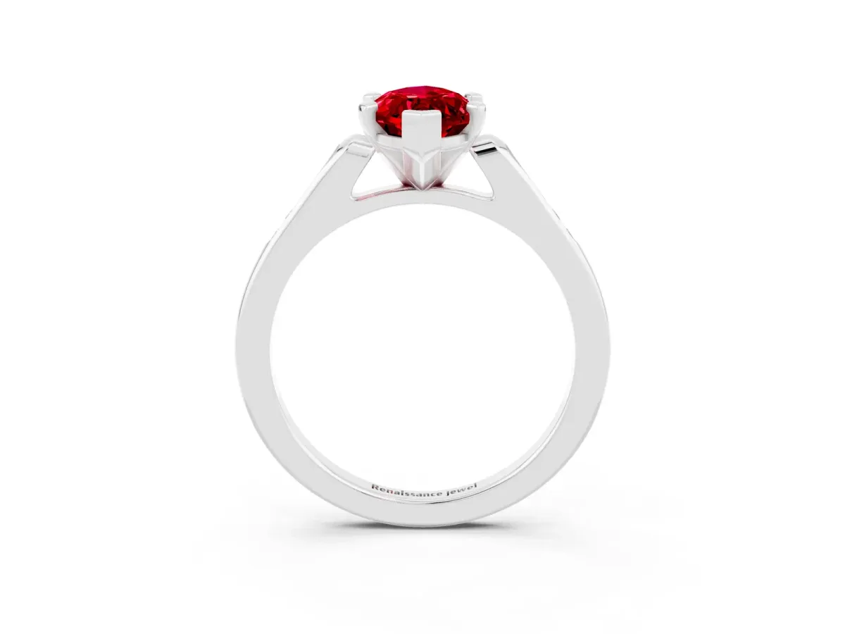 Marquise Cut Ruby Solitaire Ring with Channel Set Round Band and Prong Setting Silver