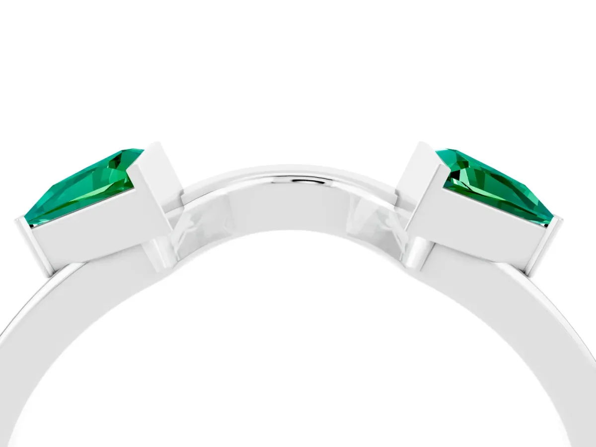 Trillion Emerald Open Band Ring with Bezel Setting Silver