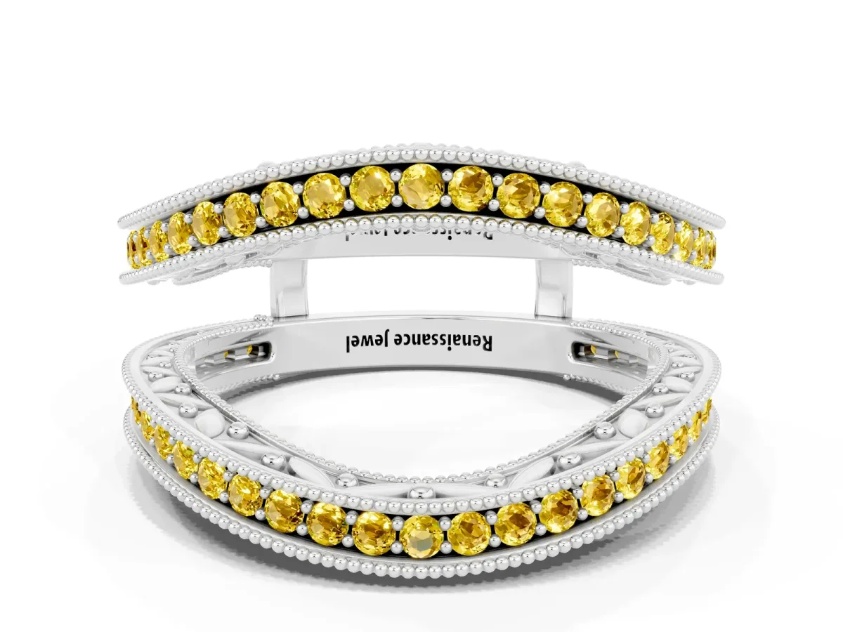 Round Yellow Sapphire Milgrain Eternity Band with Channel Setting Silver