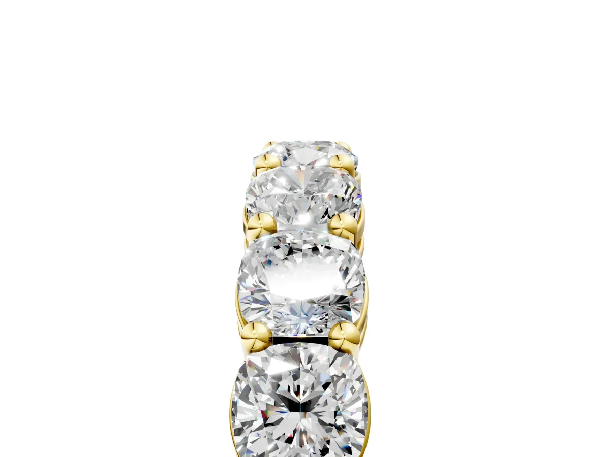 Cushion Cut Half Eternity Band with Shared Prong Setting Yellow gold