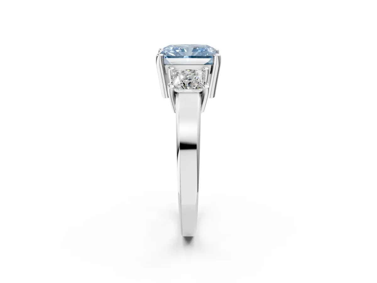 Fancy Blue Three-Stone Radiant Cut Cut Solitaire Ring with Prong Setting Platinum