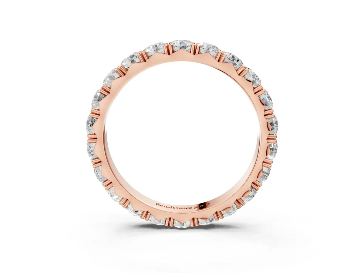 Round Diamond Eternity Band with Pavé Setting and Shared Prong Rose gold