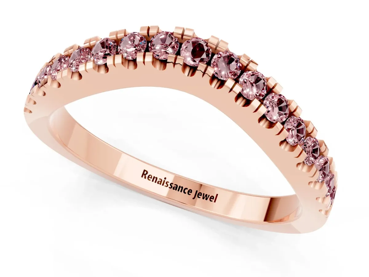 Round Morganite Pavé Curved Band with Shared Prong Setting Rose gold