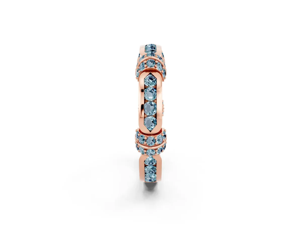 Pavé Round Aquamarine Link Band with Bezel Setting Rose gold