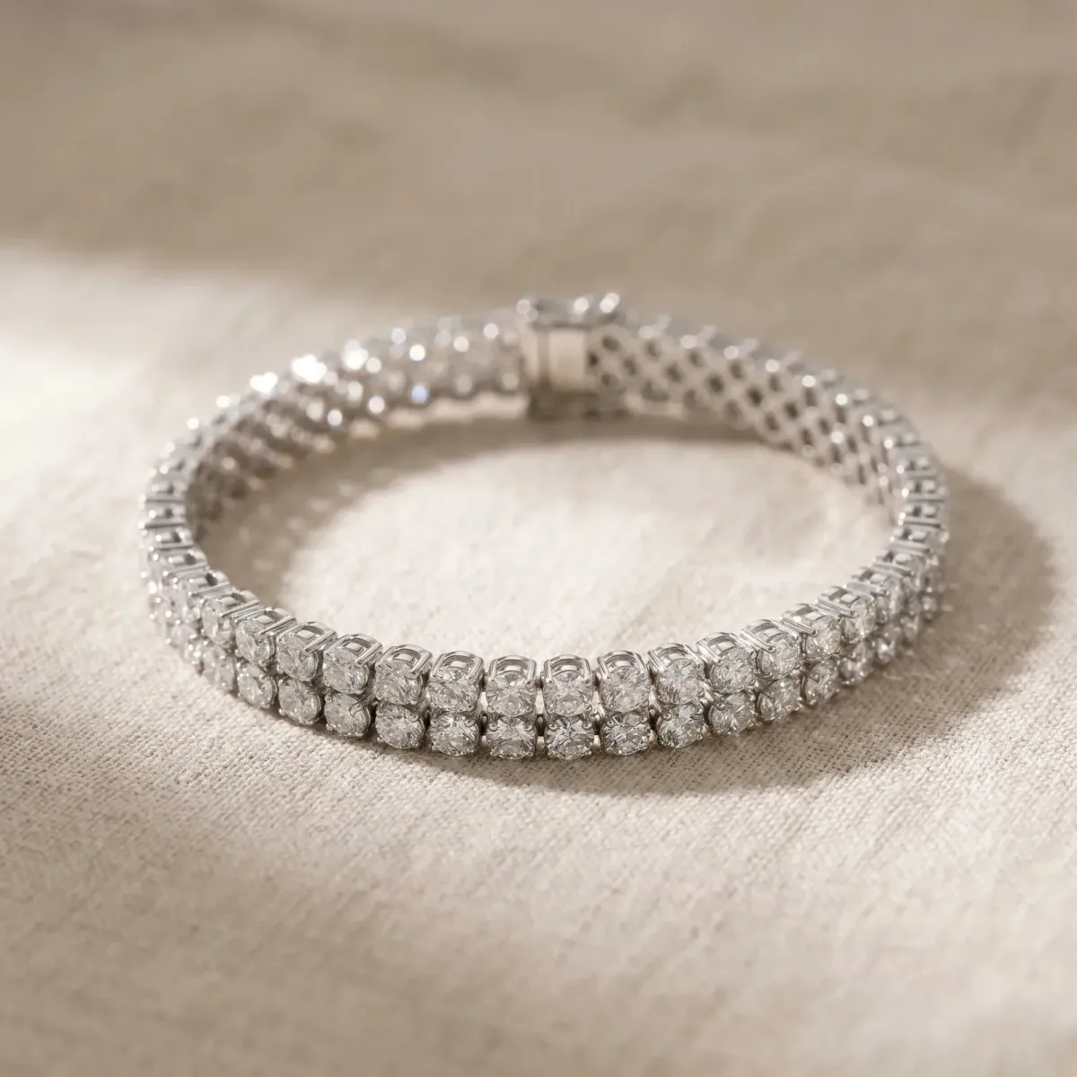 Double Row Round Diamond Tennis Bracelet with Prong Setting Silver