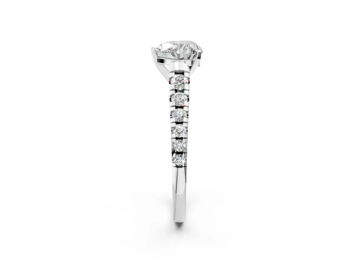 Heart Cut Diamond Cathedral Solitaire Ring with Round Pavé Band Platinum