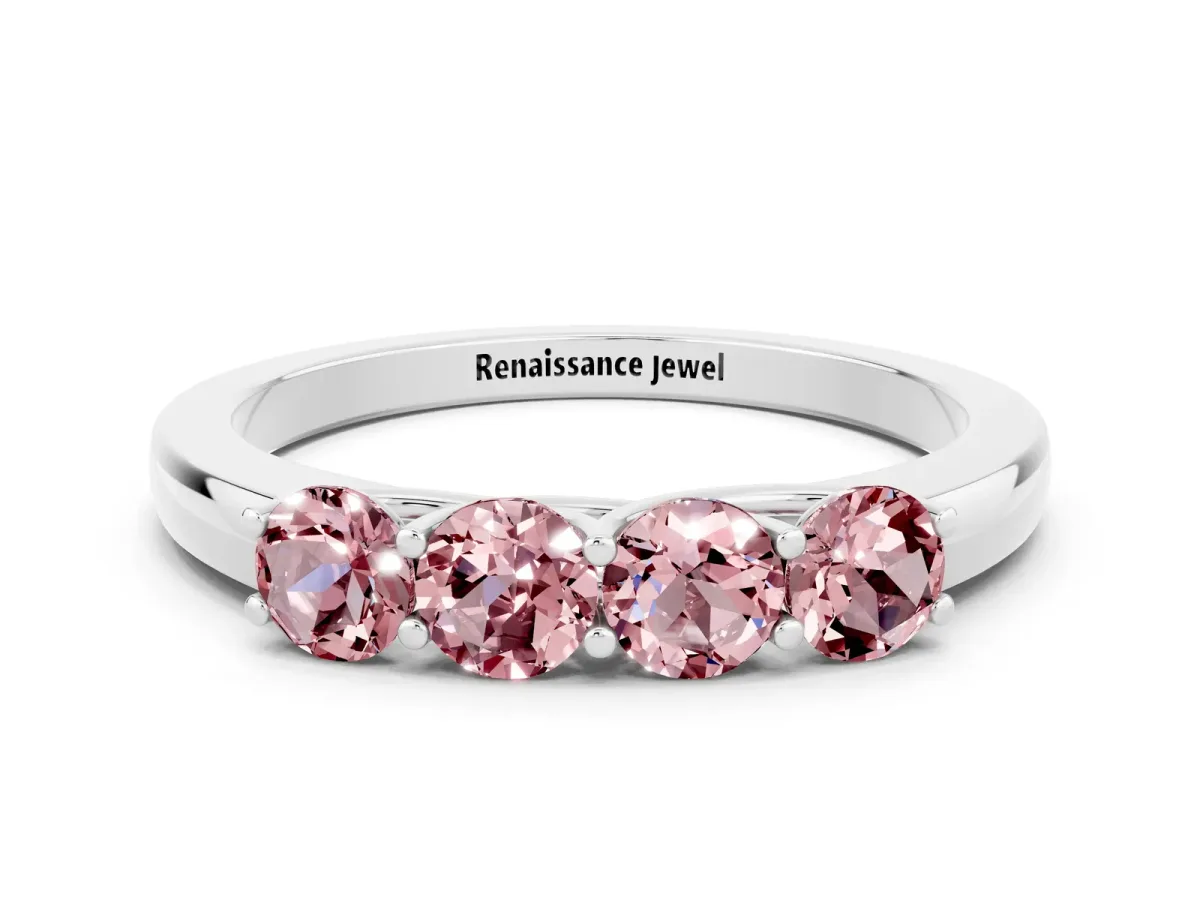 Four-Stone Round Morganite Prong-Set Band Silver