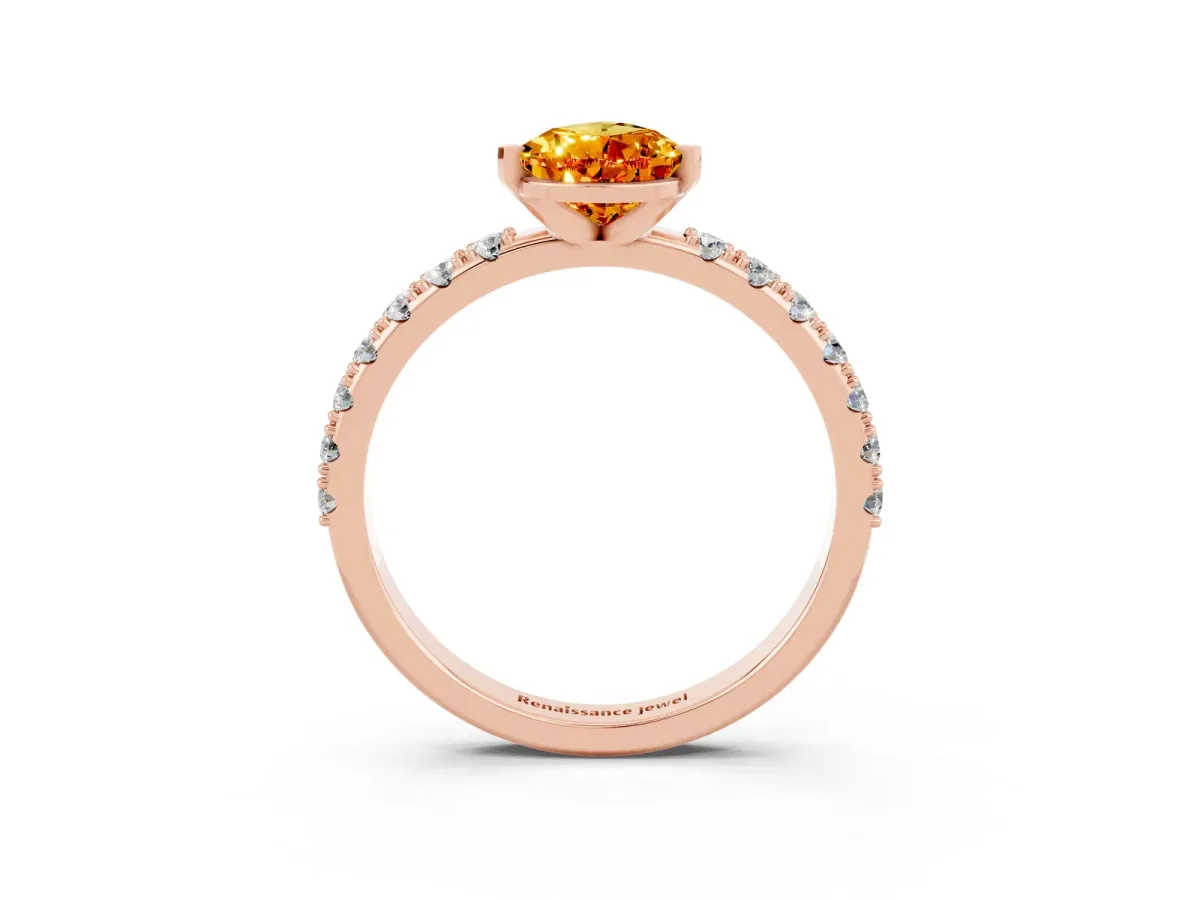 Pear Cut Citrine Solitaire Pavé Band with Four-Prong Setting Rose gold