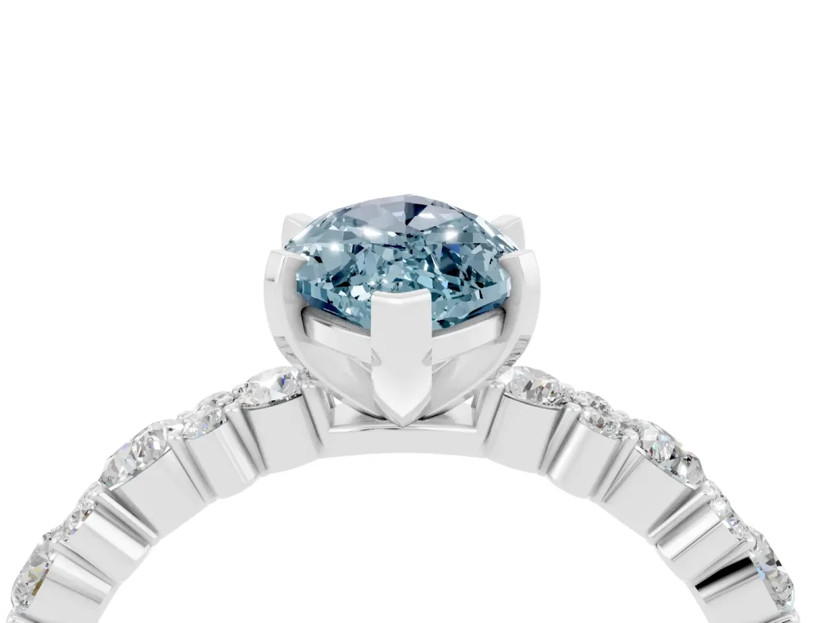 Marquise Cut Aquamarine Side Stone Solitaire Ring with Round and Four-Prong Setting Silver