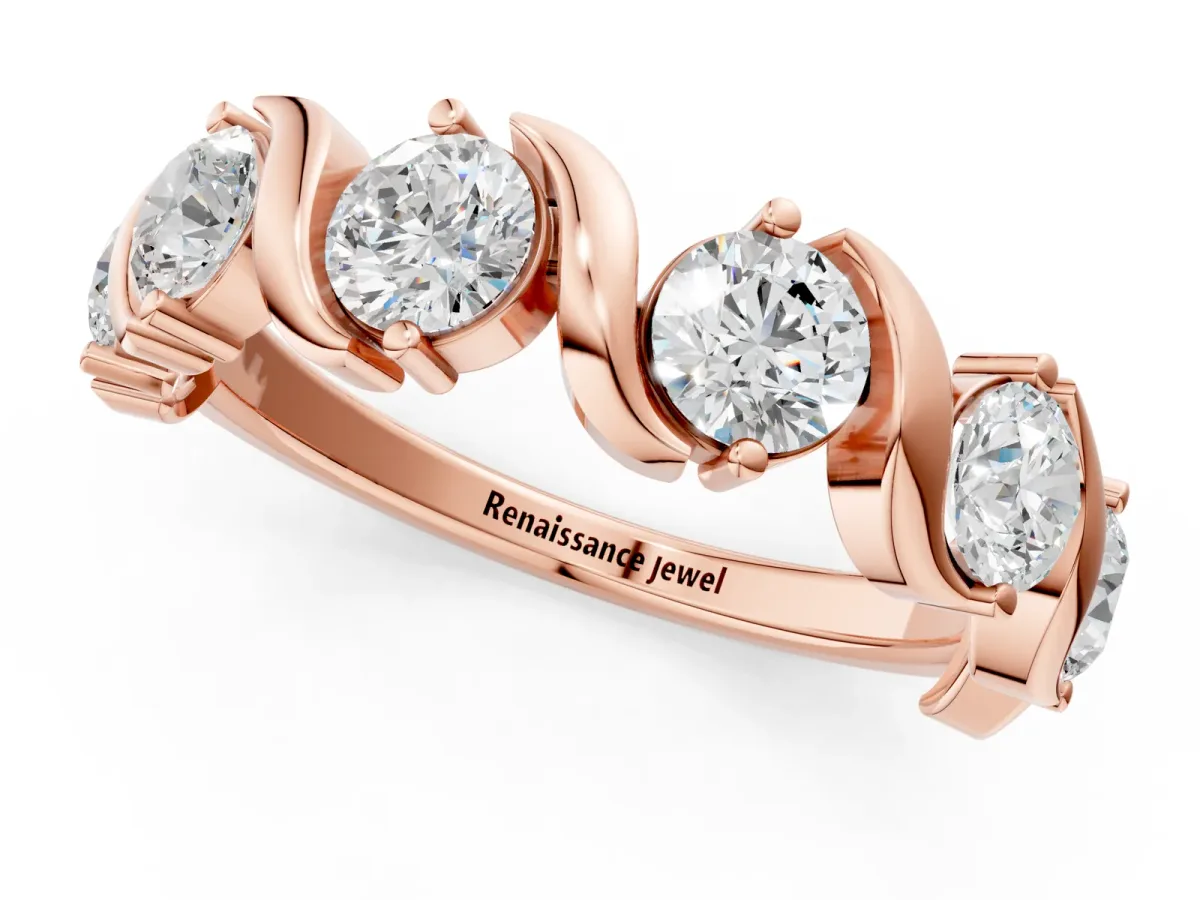 Round Diamond Half Eternity Band with Wave Prong Setting Rose gold