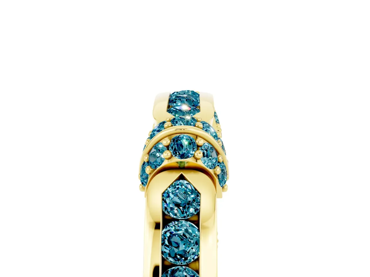 Pavé Round Blue Topaz Link Band with Bezel Setting Yellow gold