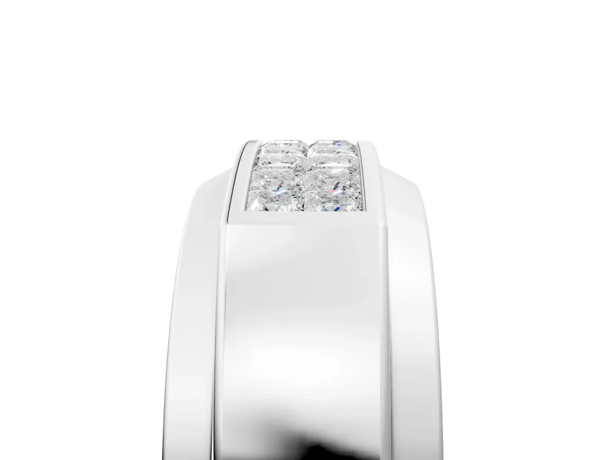 Princess Diamond Pavé Panel Mens Band Silver