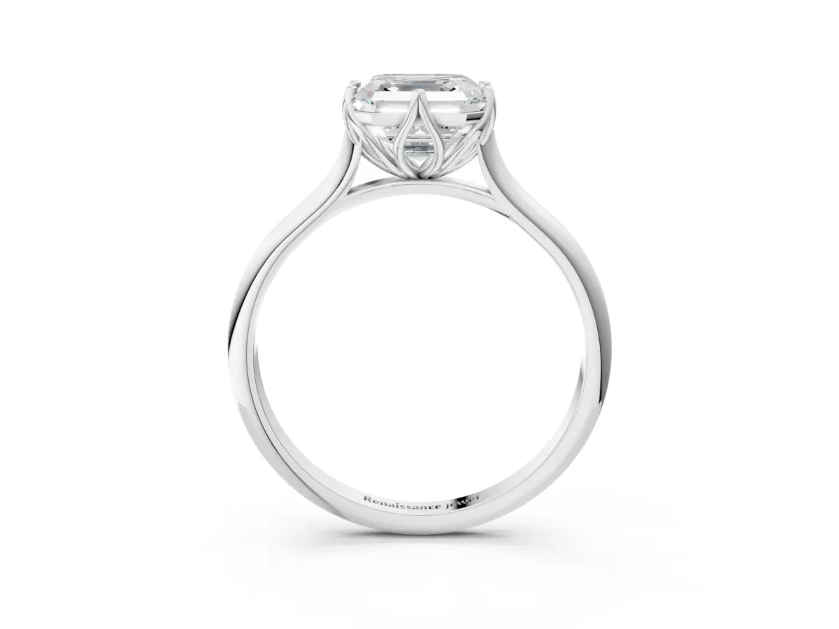 Asscher Cut Solitaire Cathedral Diamond Ring with Six-Prong Setting Platinum