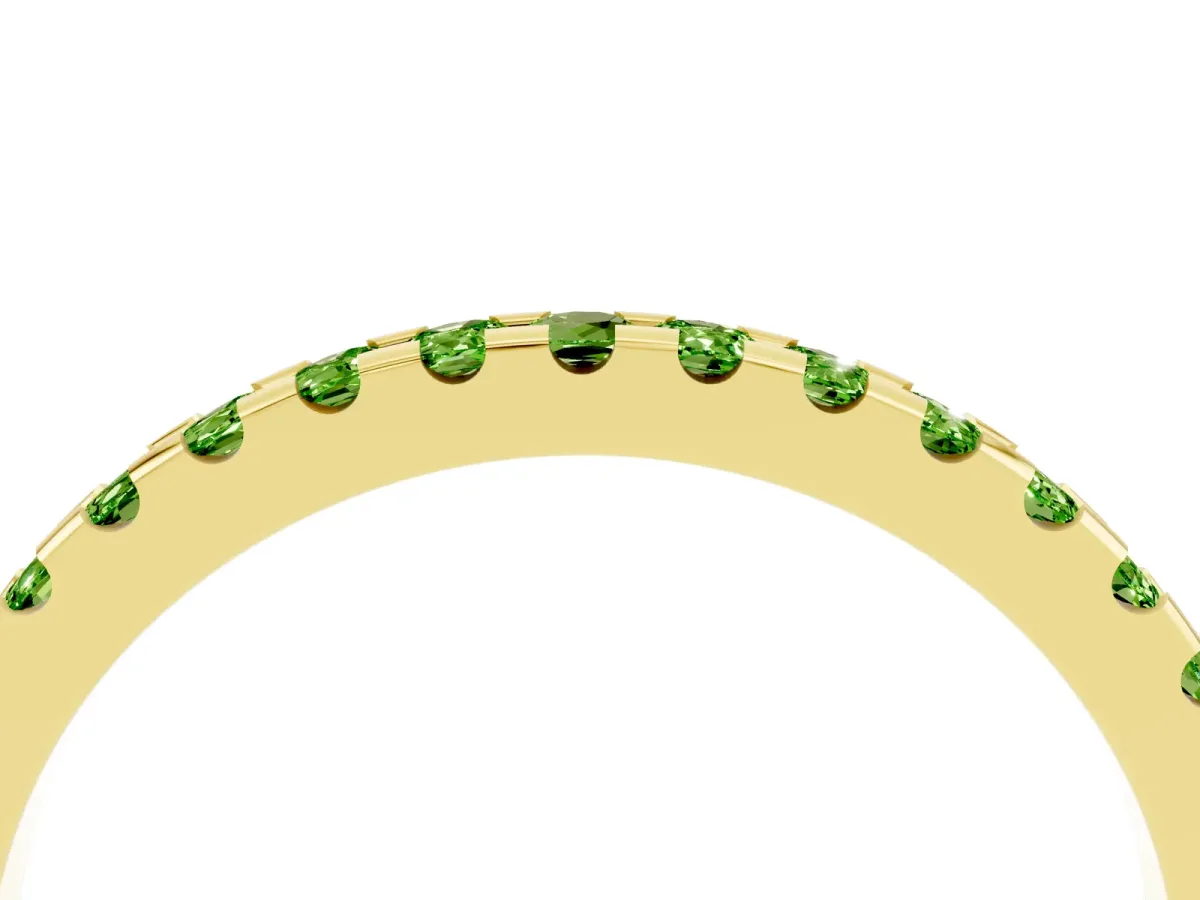 Round Peridot Pavé Set Eternity Band with Micro Prong Setting Yellow gold