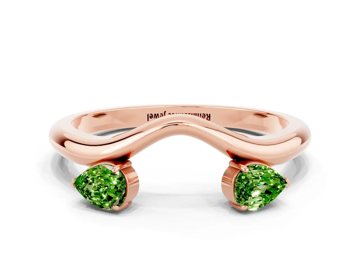 Pear Cut Peridot Two-Stone Open Band Ring with Prong Setting Rose gold