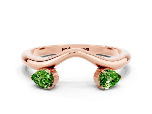 Pear Cut Peridot Two-Stone Open Band Ring with Prong Setting Rose gold