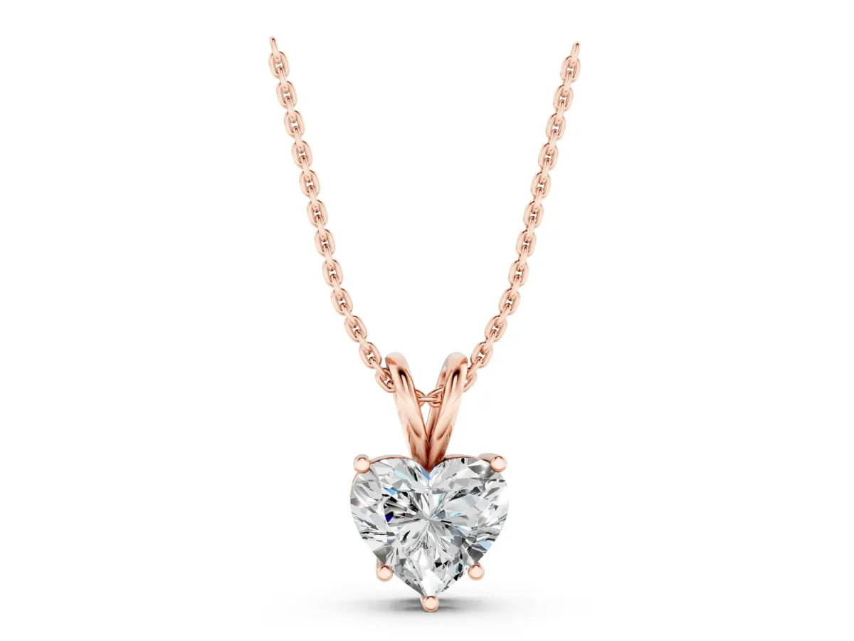 Heart-Shaped Diamond Solitaire Pendant with Four-Prong Setting Rose gold