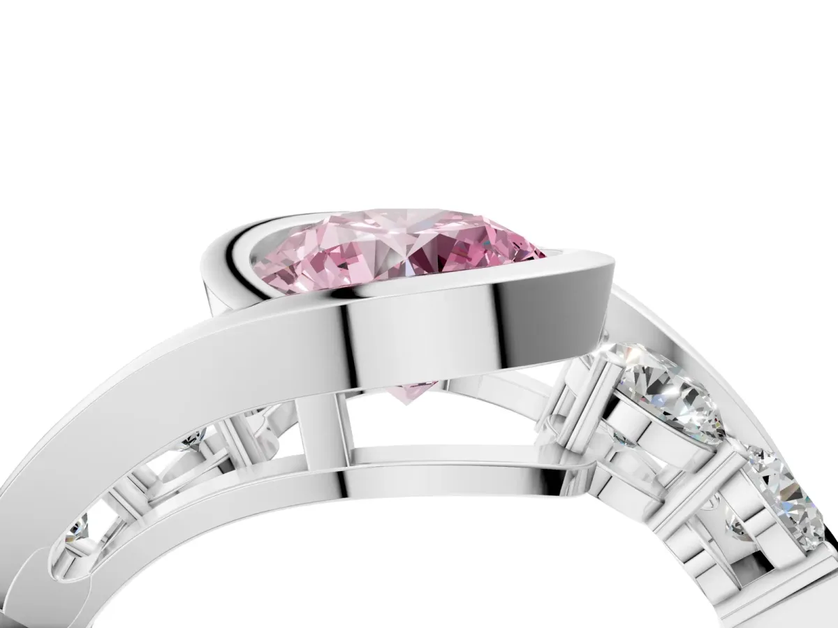 Fancy Pink Bezel Set Round Cut Diamond Bypass Ring with Round Accents Platinum
