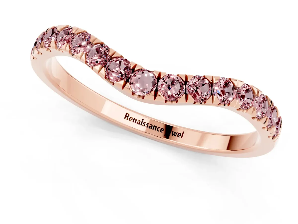 Curved Pavé Round Morganite Wedding Band with Shared Prong Setting Rose gold