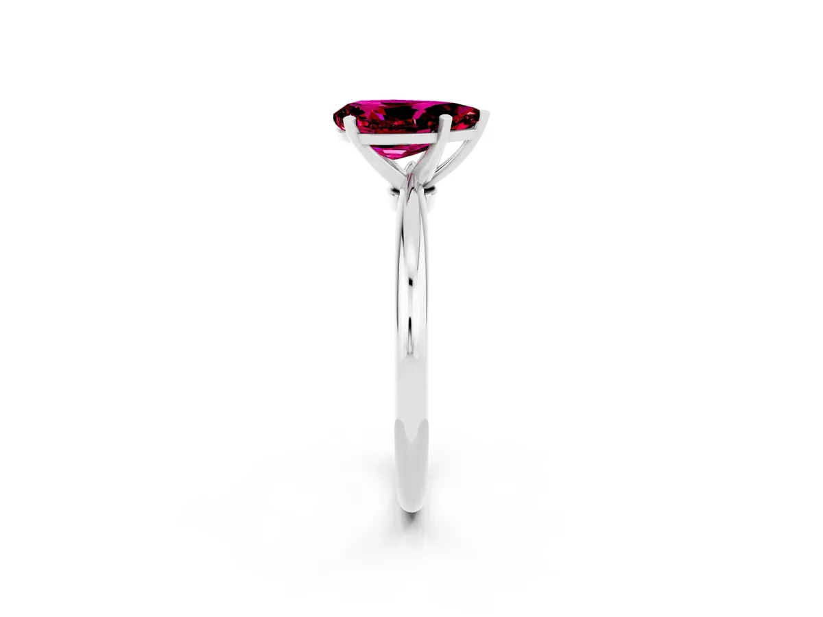 Pear Cut Garnet Solitaire Ring with Six-Prong Setting and Classic Band Silver