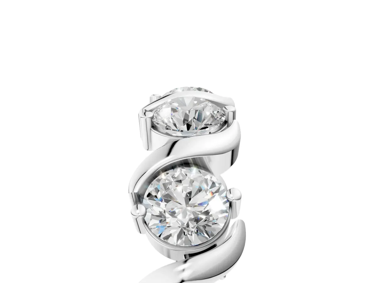 Round Diamond Half Eternity Band with Wave Prong Setting Silver