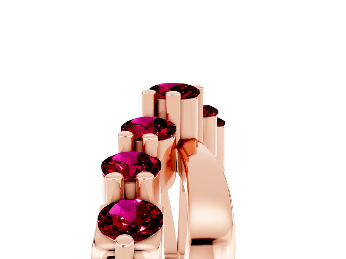 Round Garnet Prong-Set Crossover Band Rose gold