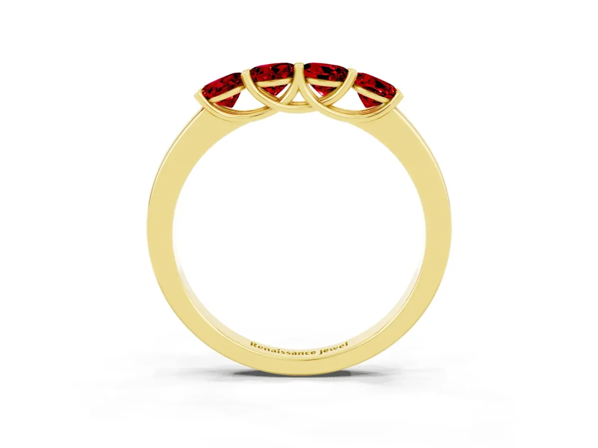 Four-Stone Round Ruby Prong-Set Band Yellow gold