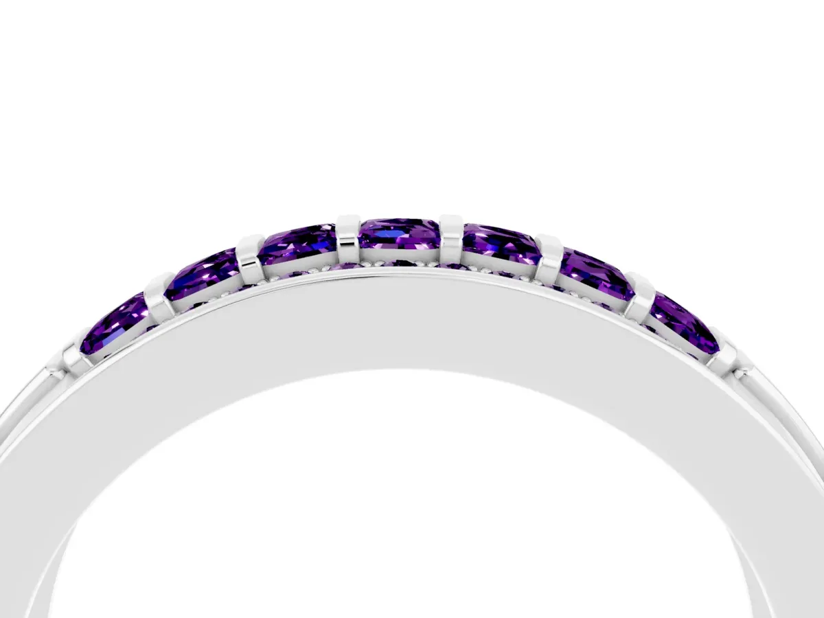 Bar-Set Princess Cut Amethyst Pavé Band White gold