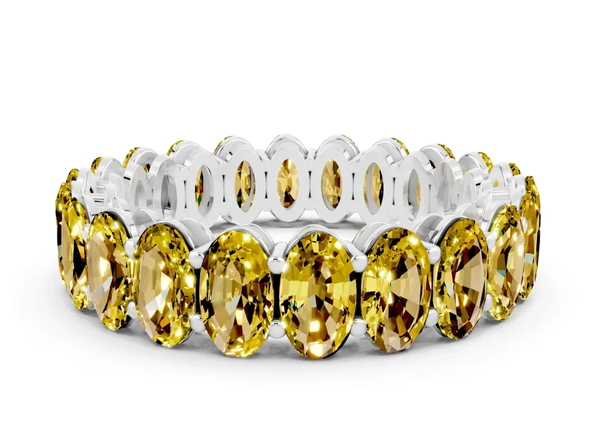 Oval Cut Yellow Sapphire Eternity Band with Shared Prong Setting White gold