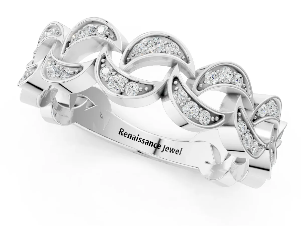 Pavé Round Diamond Interlocking Eternity Band with Bezel Prong Setting Silver