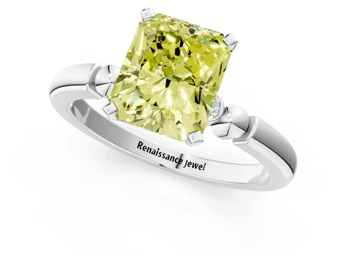 Fancy Yellow Radiant Cut Solitaire Beaded Band with Four-Prong Setting Platinum