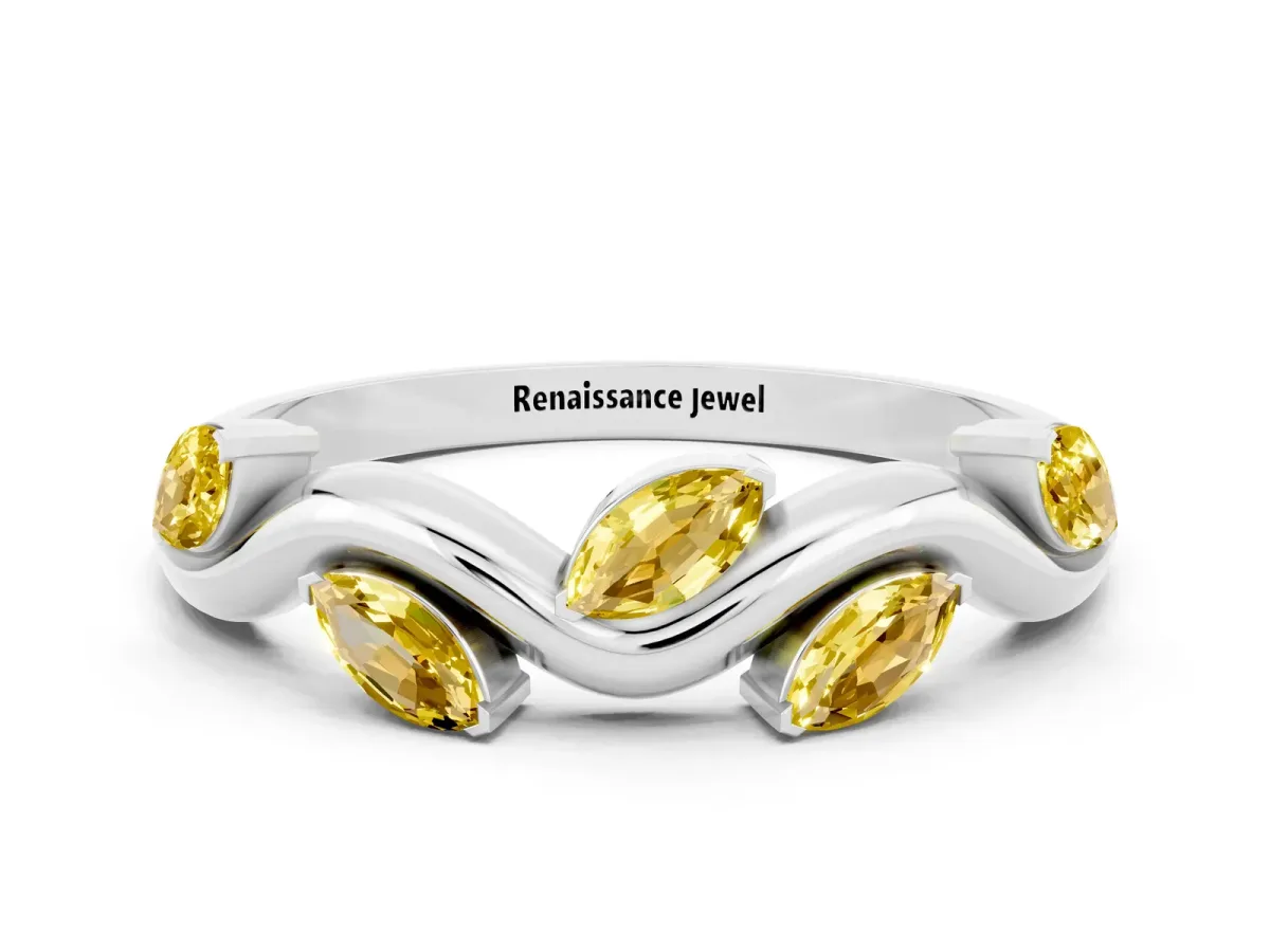 Marquise Yellow Sapphire Twisted Band with Prong Setting Platinum