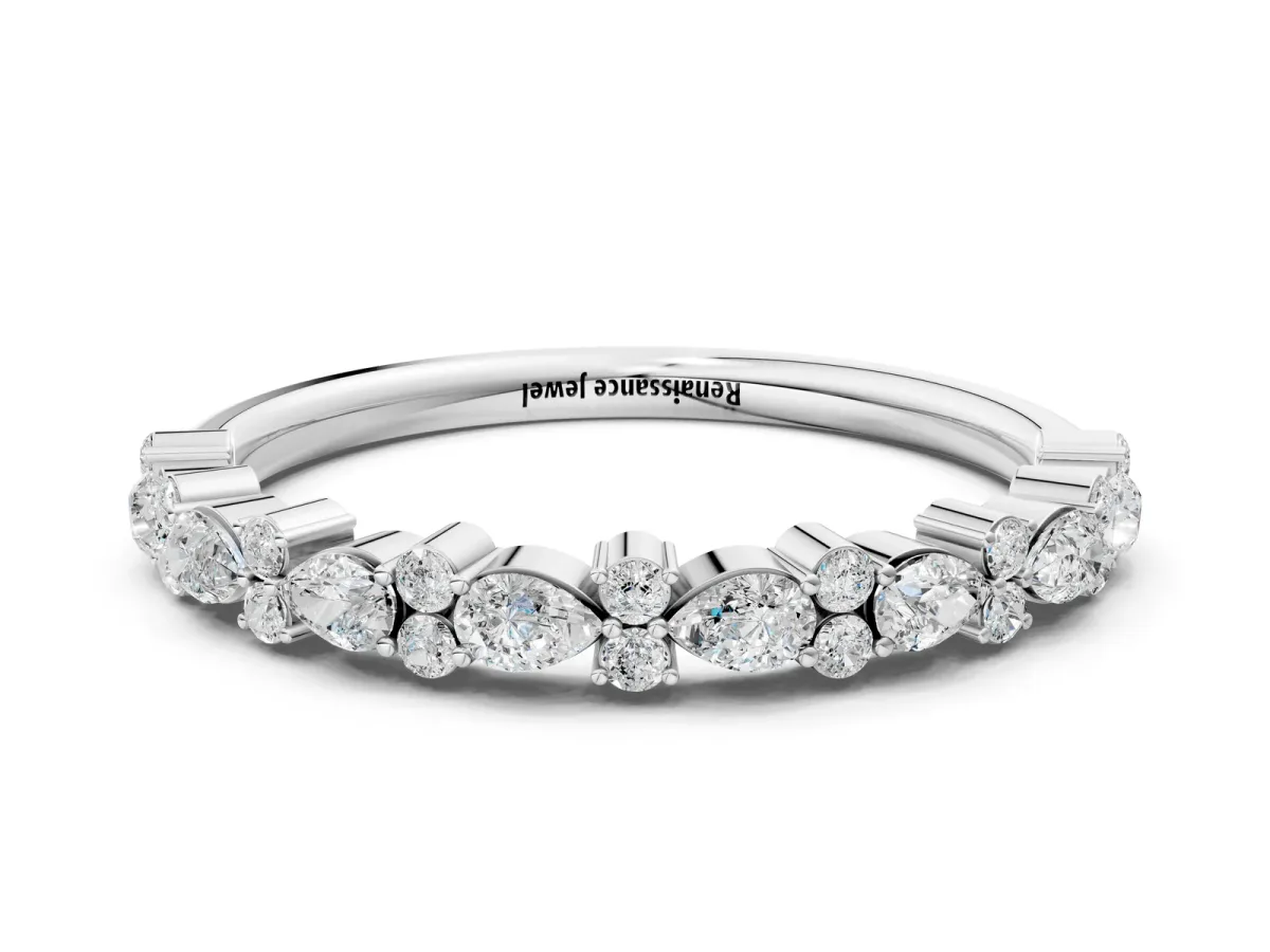 Pear and Round Diamond Wedding Band Platinum