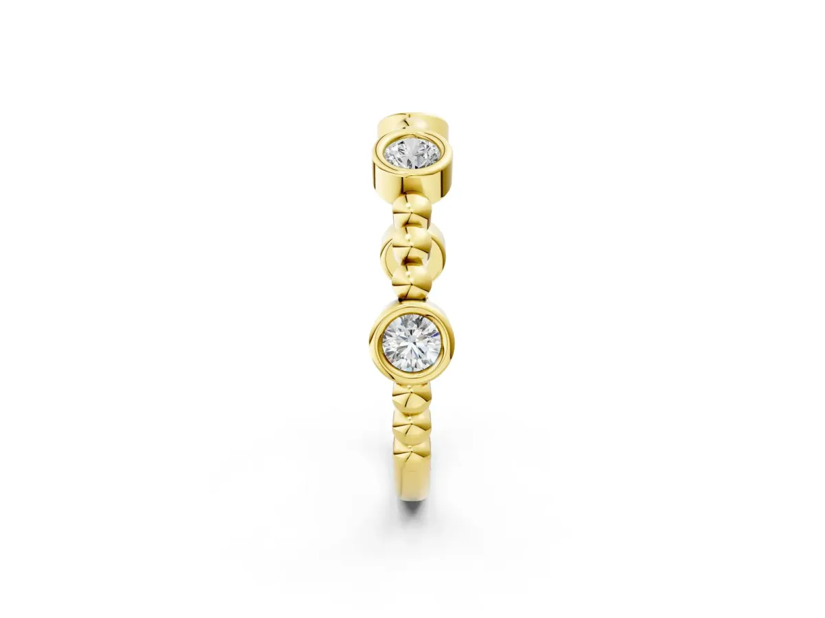 Bezel Set Round Diamond Beaded Band Yellow gold