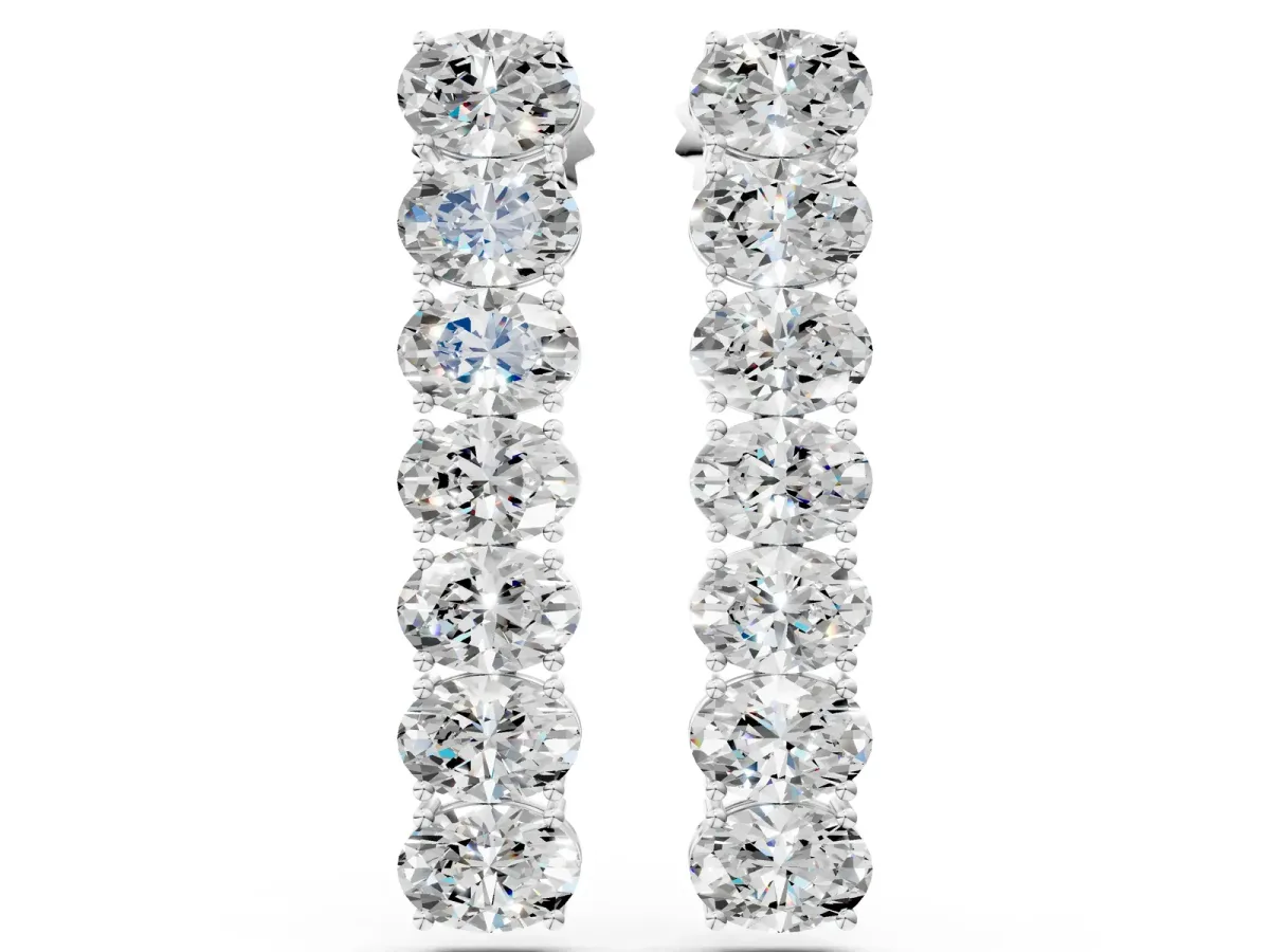 Oval Diamond Huggie Hoop Earrings Silver