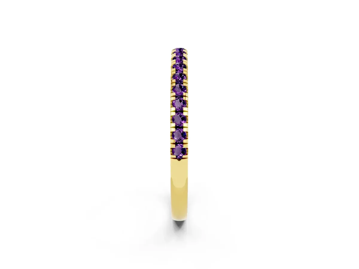 Pavé Round Amethyst Half Eternity Band with Shared Prong Setting Yellow gold