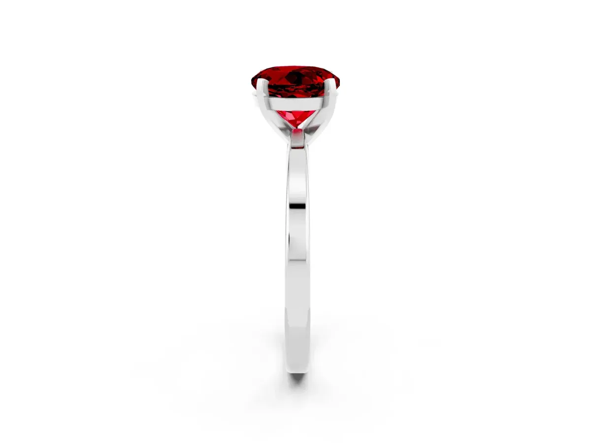 Round Cut Ruby Solitaire Engagement Ring with Classic Band and Four-Prong Setting Silver