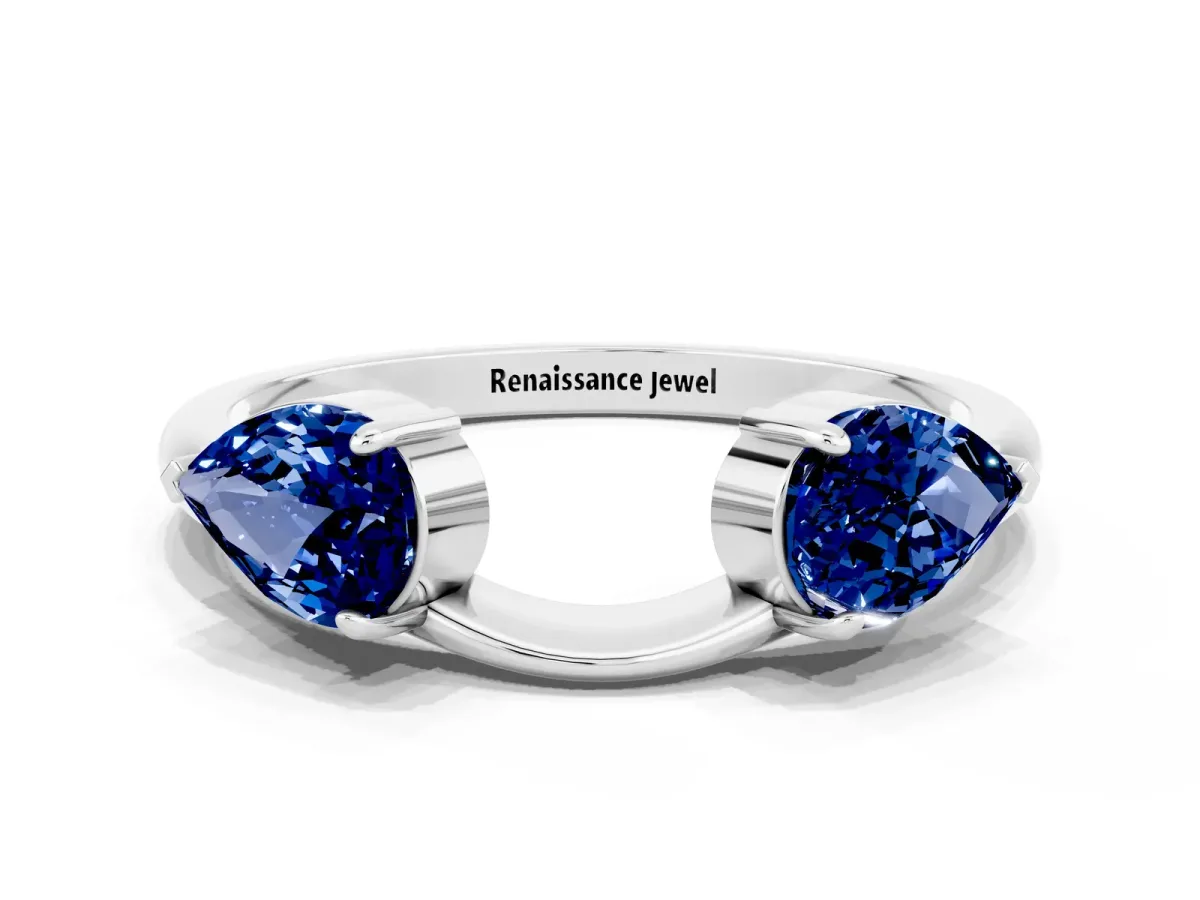 Two-Stone Pear Blue Sapphire Bypass Ring with Prong Setting Silver