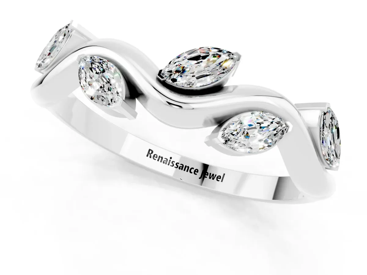 Marquise Moissanite Twisted Band with Prong Setting Silver
