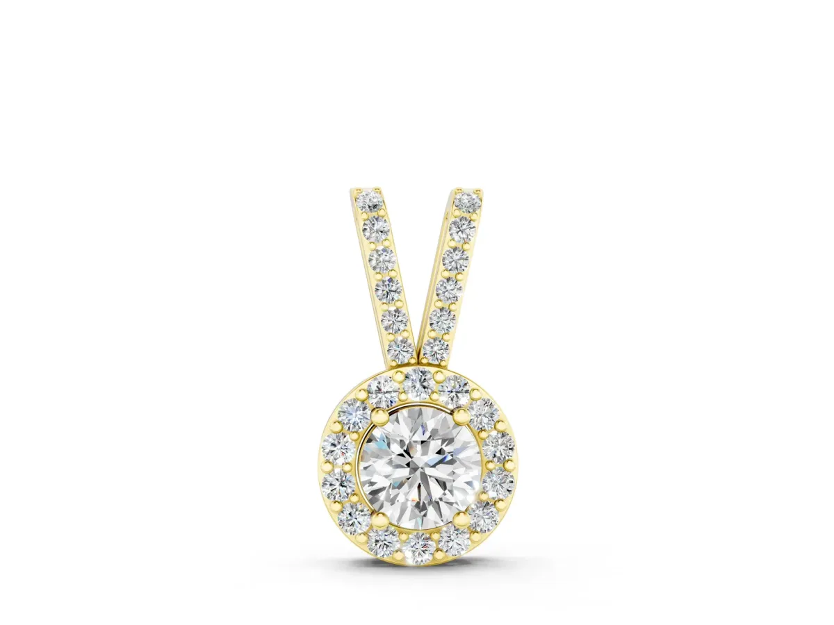 Round Halo Pendant with Prong Setting Yellow gold