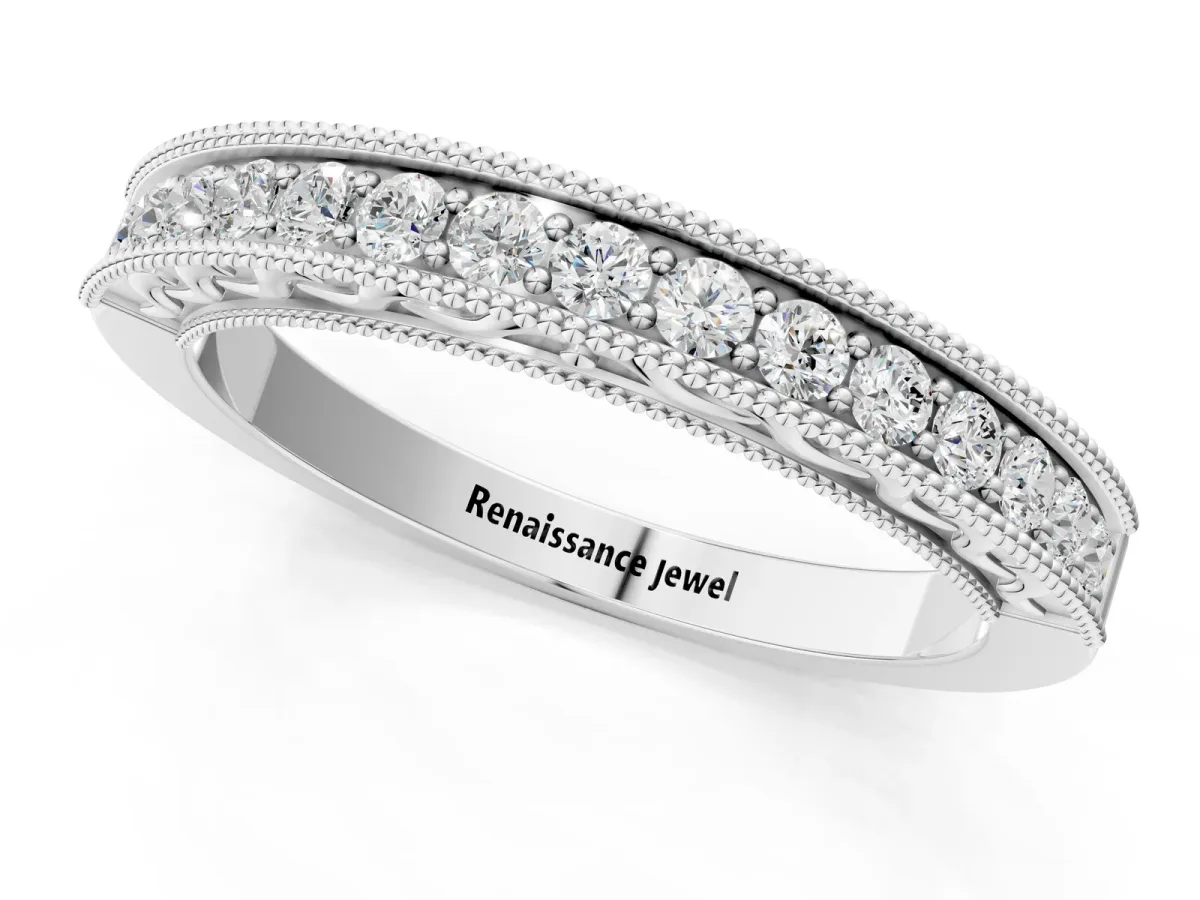 Channel Set Round Diamond Milgrain Edge Eternity Band Silver