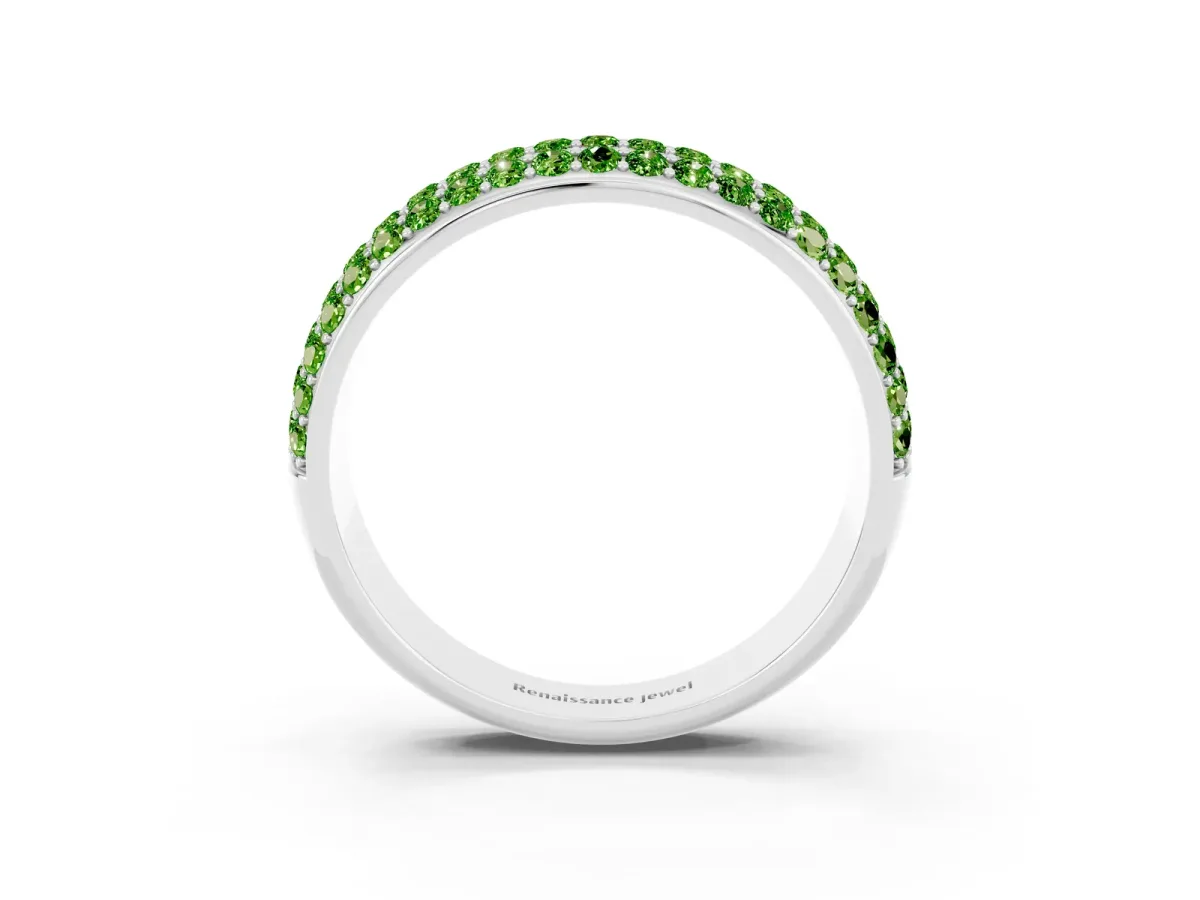 Three-Row Round Peridot Eternity Band with Shared Prong Setting Platinum