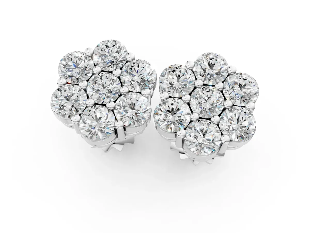 Cluster Round Diamond Stud Earrings with Prong Setting White gold
