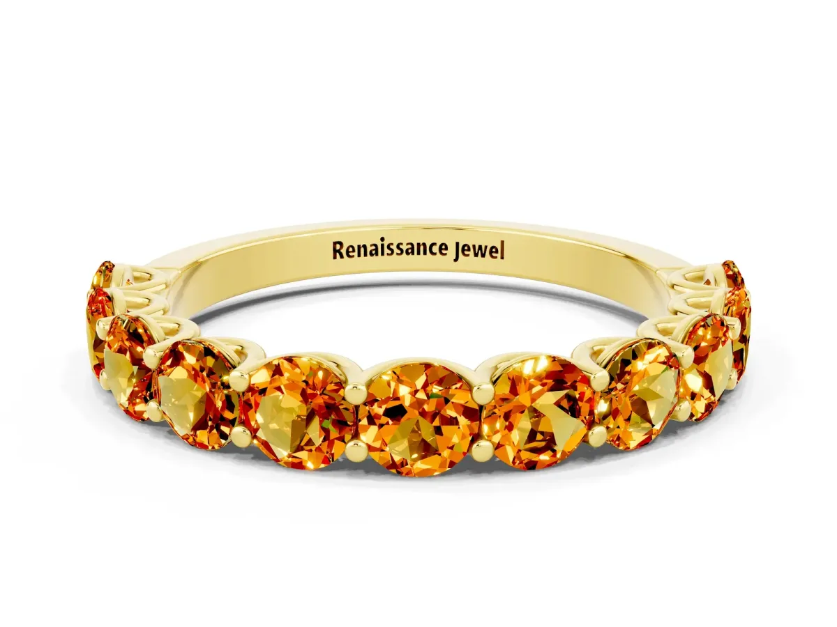 Round Citrine Shared Prong Eternity Band Yellow gold